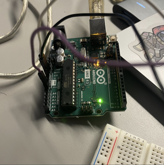 Initially connecting the Arduino to the computer to begin testing.
